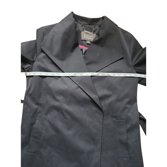 Badgley Mischka Belted Trench Coat Womens M Black Preppy Old Money Minimalist - Picture 6 of 9